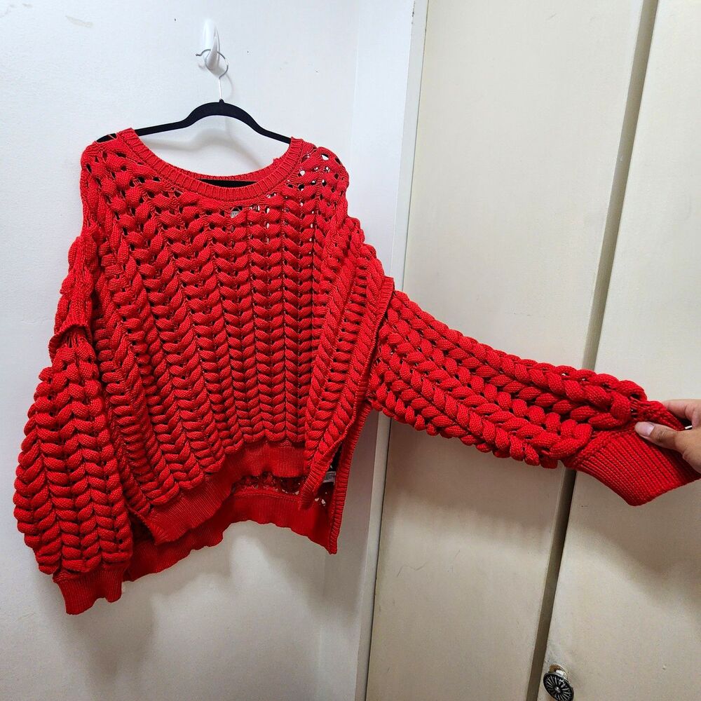 KB by Kahlana Red Chunky-Knit Crew Neck Pullover Sweater Women's XL Maximalist